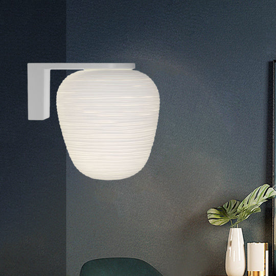 Ribbed Glass Sconce: Simple 1-Light Wall Mounted Lighting In Milky White