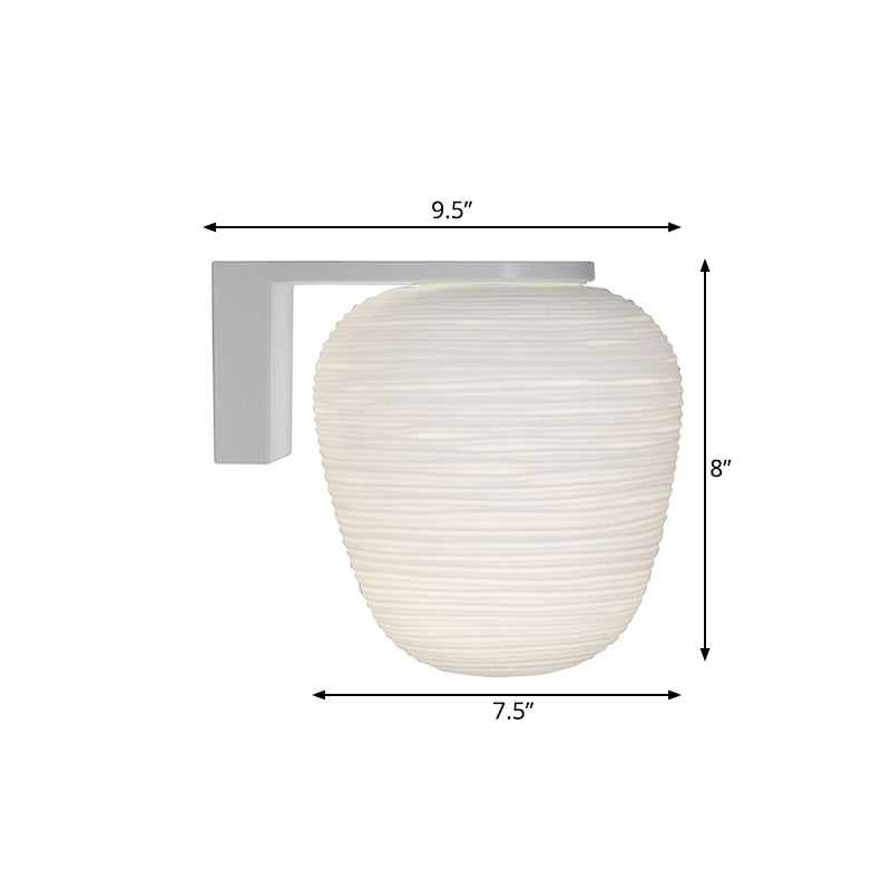 Ribbed Glass Sconce: Simple 1-Light Wall Mounted Lighting In Milky White