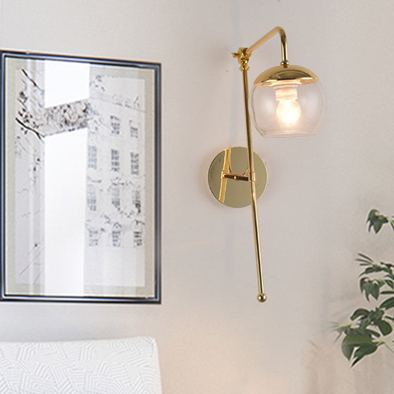 Postmodern Swing Arm Wall Sconce Light With Clear Glass Shade In Black/Gold