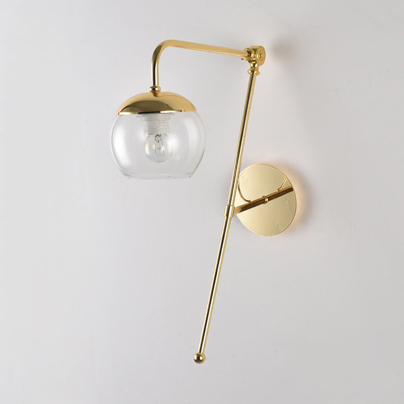 Postmodern Swing Arm Wall Sconce Light With Clear Glass Shade In Black/Gold