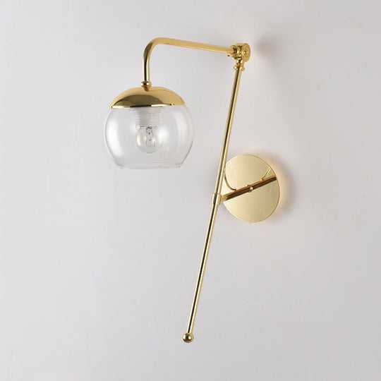 Postmodern Swing Arm Wall Sconce Light With Clear Glass Shade In Black/Gold