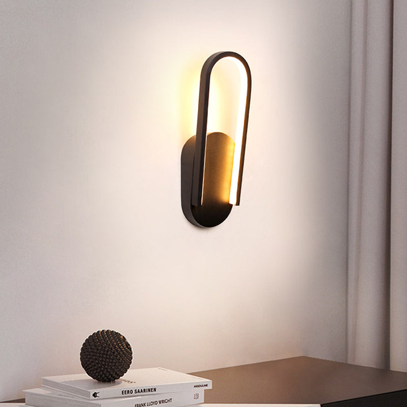 Sleek Black/White Sloped Half-Oblong Sconce Minimalist Acrylic Led Wall Light In Warm/White -