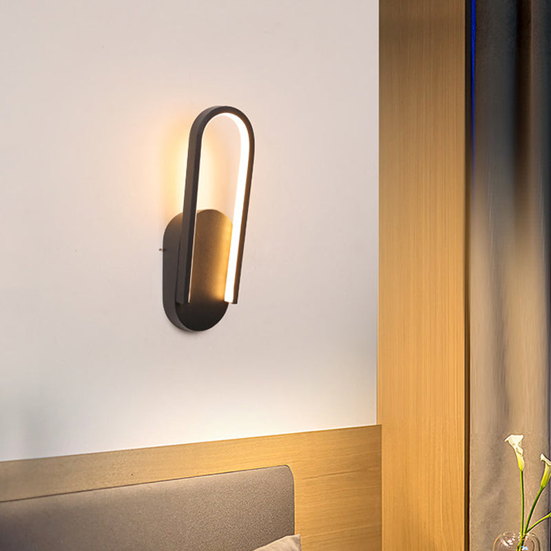 Sleek Black/White Sloped Half-Oblong Sconce Minimalist Acrylic Led Wall Light In Warm/White -