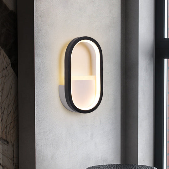 Mini Aluminum Ellipse Led Wall Lamp In Simplicity White/Black - Warm/White Light