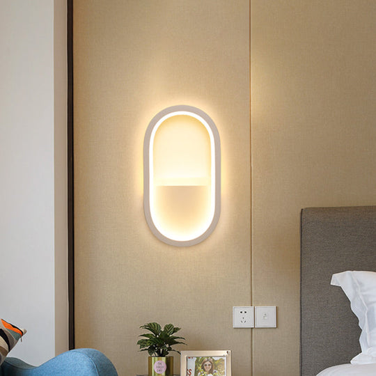 Mini Aluminum Ellipse Led Wall Lamp In Simplicity White/Black - Warm/White Light