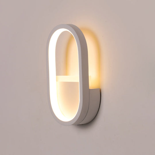 Mini Aluminum Ellipse Led Wall Lamp In Simplicity White/Black - Warm/White Light