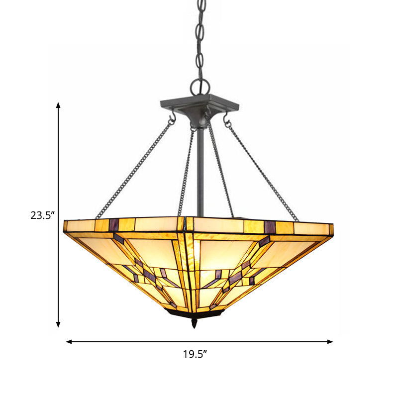 Vintage Tiffany Pyramid 19.5"/27.5" Stained Glass Chandelier Pendant Light, Beige, Bedroom Décor