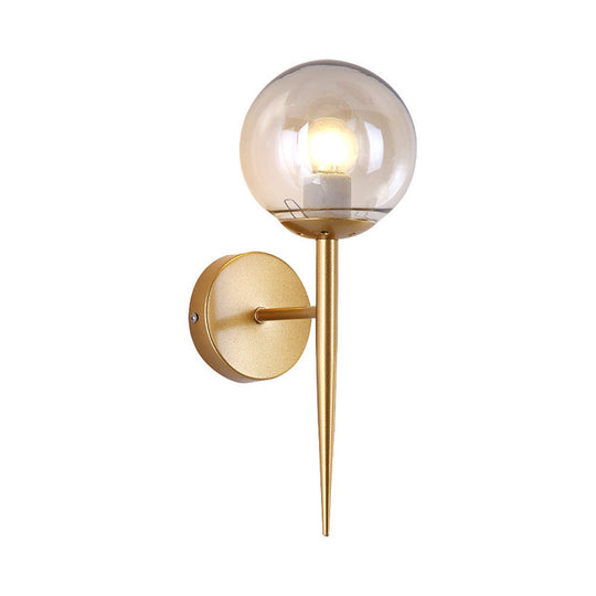 Clear Glass Mini Sphere Wall Lamp - Minimalist Living Room Sconce With Pencil Arm In Black/Gold