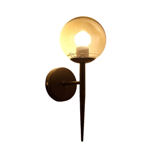 Clear Glass Mini Sphere Wall Lamp - Minimalist Living Room Sconce With Pencil Arm In Black/Gold