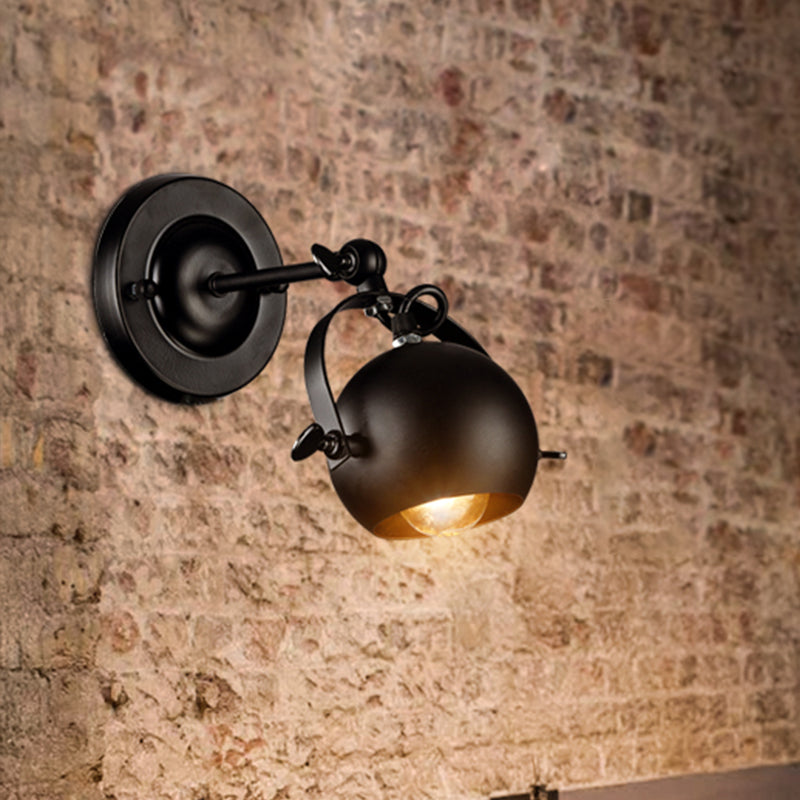 Industrial Black Iron Wall-Mounted Sconce Light Fixture For Restaurants - Rotatable Dome Design