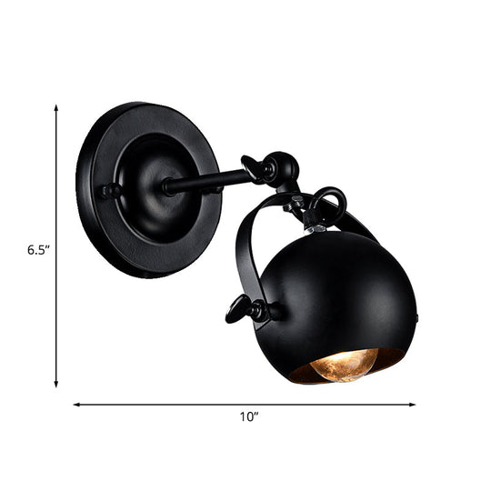 Industrial Black Iron Wall-Mounted Sconce Light Fixture For Restaurants - Rotatable Dome Design