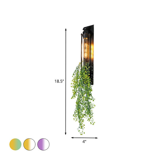 Farm Iron Tubular Cage Wall Light With 1-Head And Colorful Artificial Flower Accents