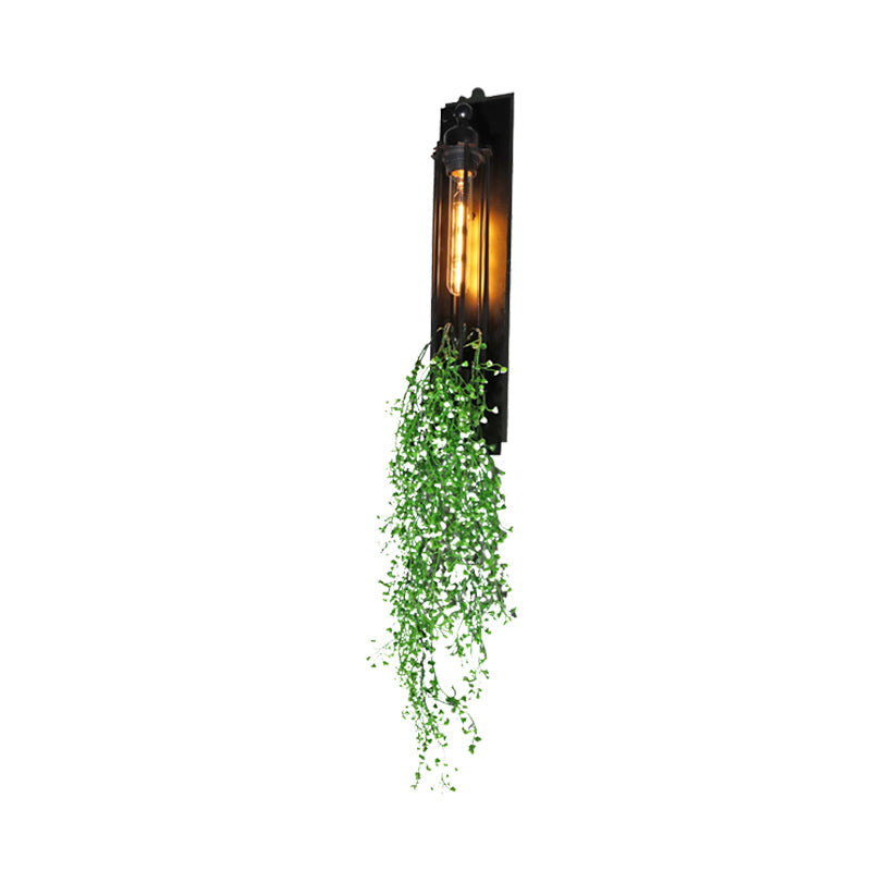 Farm Iron Tubular Cage Wall Light With 1-Head And Colorful Artificial Flower Accents