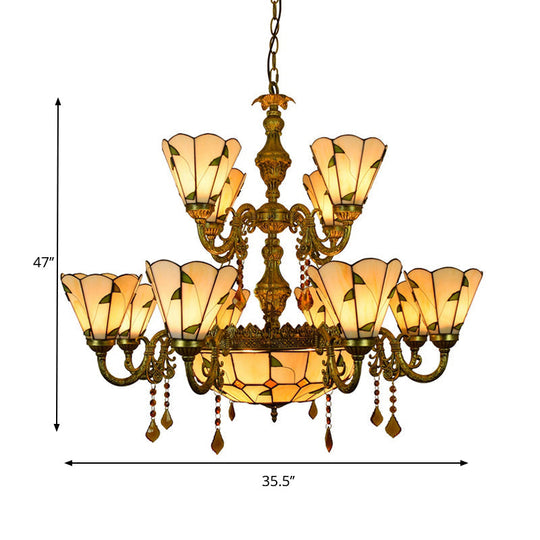 Agate Leaf Chandelier - 7/9/13 Lights Deco Tiffany Style Antique Art Glass Hanging Light Beige Hotel