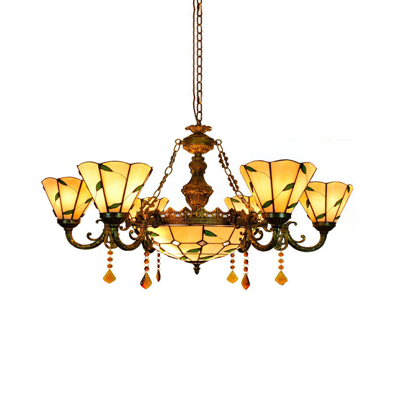 Tiffany Style Agate Leaf Chandelier in Antique Art Glass - 7/9/13 Lights - Beige - Ideal for Hotels