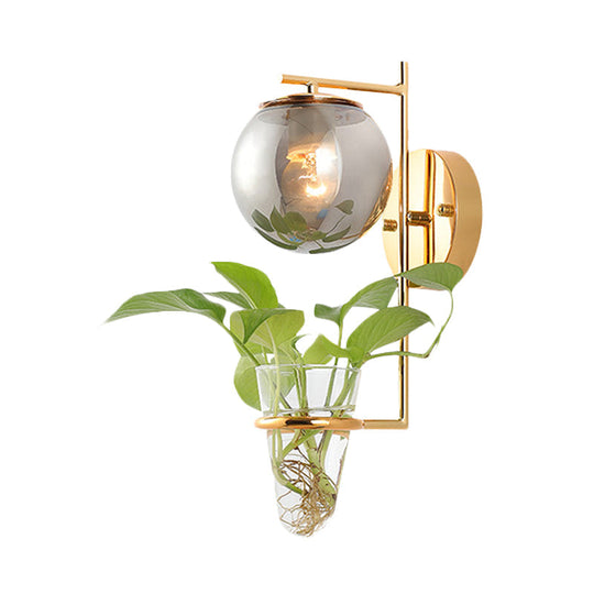 Antique Gold/Black Globe Sconce Light With Cream/Smoke Gray Glass 1-Head Wall Lamp For Bedroom Clear