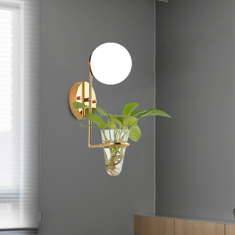 Industrial Global Cream/Smoke Gray Glass Wall Sconce Lamp With Clear Plant Cup - Black/Gold Finish