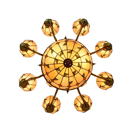 Tiffany Style Agate Leaf Chandelier in Antique Art Glass - 7/9/13 Lights - Beige - Ideal for Hotels