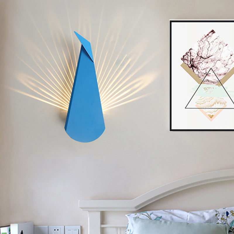 Peafowl Iron Flush Mount Led Wall Sconce In Nordic Style With Pink/Blue Light