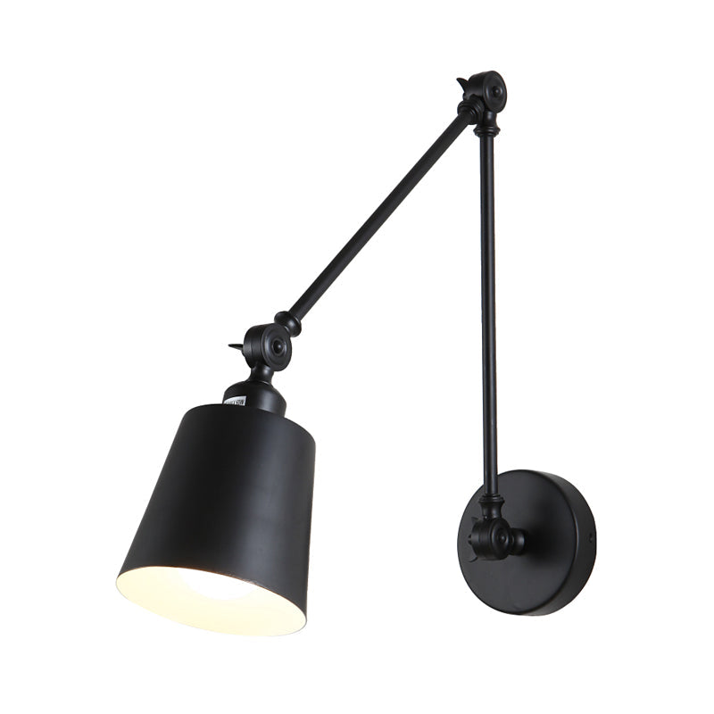 Nordic Iron Swing Arm Wall Reading Light: Single Black/White Sconce With Tapered Shade