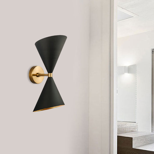 Mid-Century Black-Gold Metal Wall Lamp With Deformed Cocktail Shaker Sconce Light - 2 Bulbs