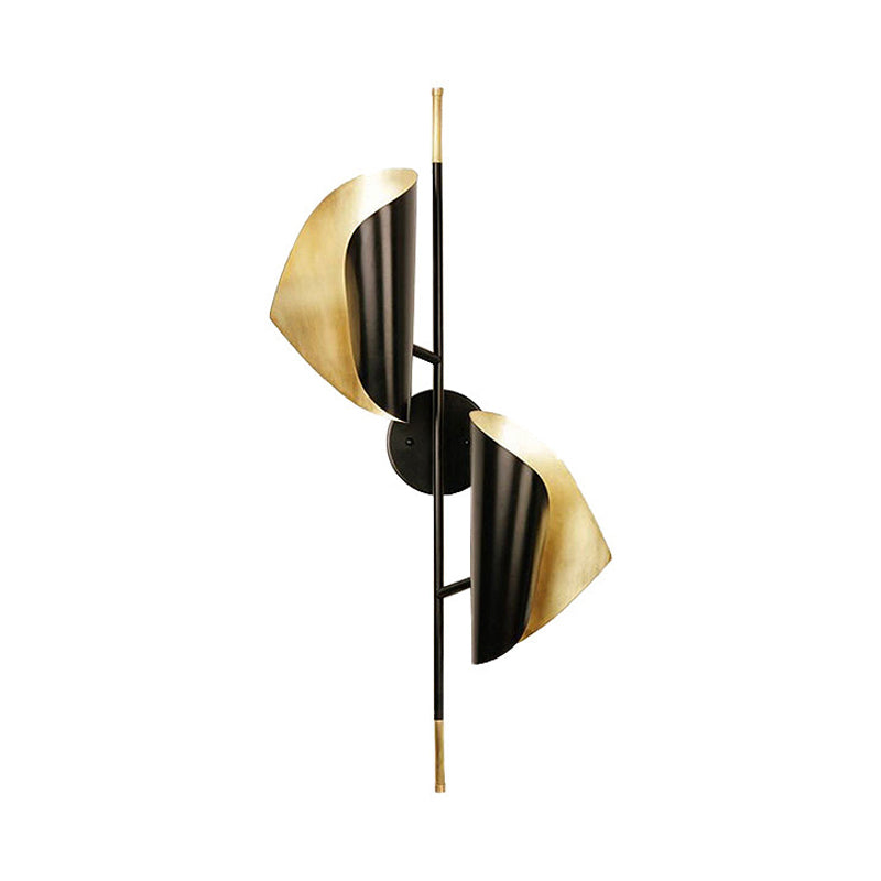 Ribbed Curved Sheet Sconce - Postmodern 2 Heads Wall Mount Lighting For Stair Black & Gold