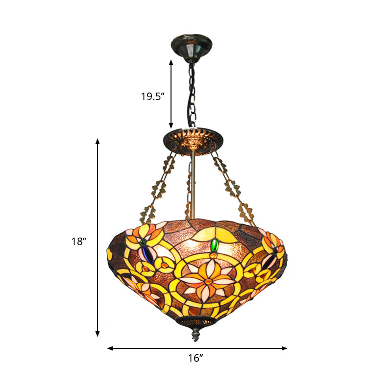 Tiffany Stained Glass Chandelier with Flower Design - Brown/Pink: Perfect for Cafes