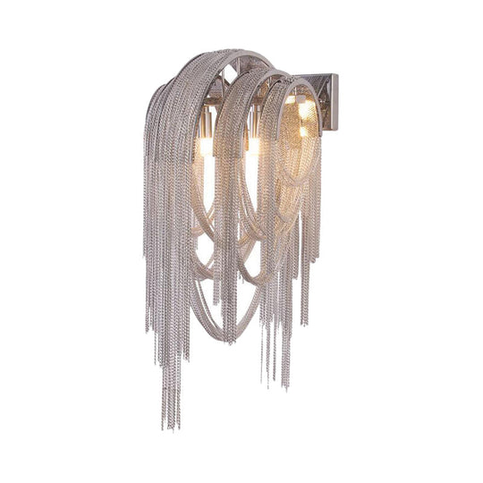 Mid Century Gold/Silver Stacked Tassel Wall Lamp - 2 Bulb Metallic Sconce Light Fixture For Hotel