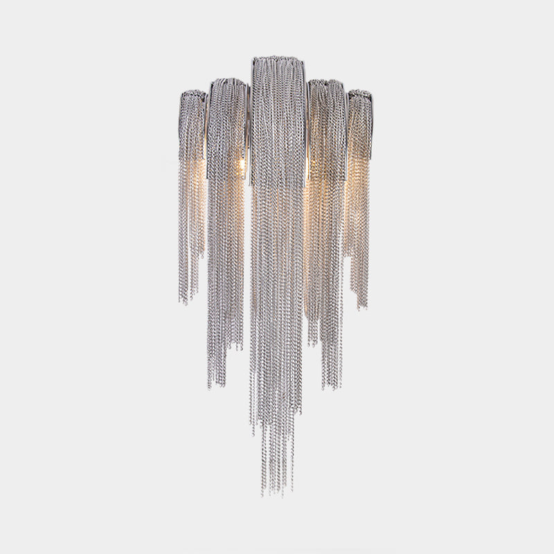 Mid Century Gold/Silver Stacked Tassel Wall Lamp - 2 Bulb Metallic Sconce Light Fixture For Hotel