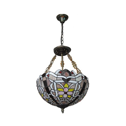 Tiffany Stained Glass Chandelier with Flower Design - Brown/Pink: Perfect for Cafes