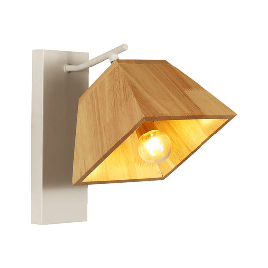 Swivel Trapezoid Wall Lighting Nordic Wooden Terrace Sconce Fixture In Beige - 1 Bulb