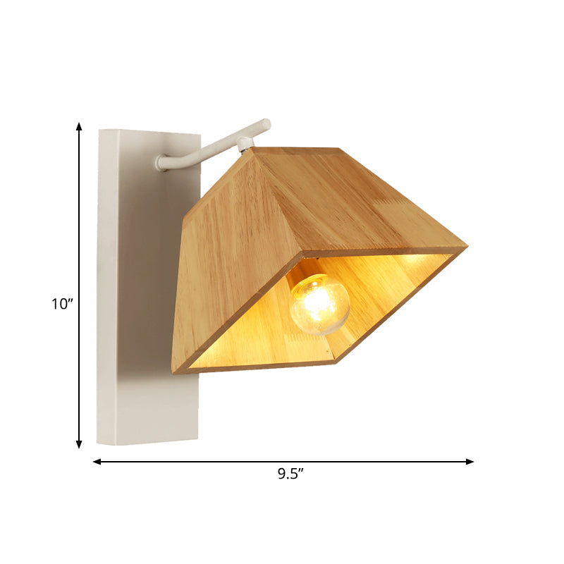 Swivel Trapezoid Wall Lighting Nordic Wooden Terrace Sconce Fixture In Beige - 1 Bulb