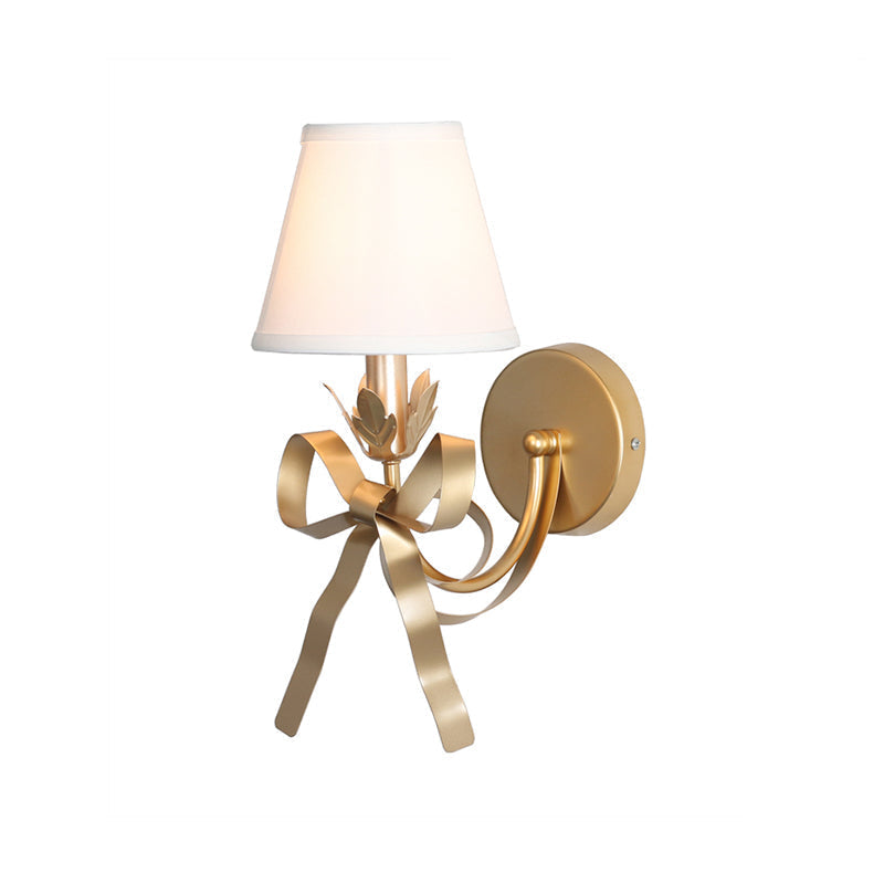 Contemporary Gold Swag Sconce Lighting - Metal Wall Mounted Lamp With Ribbon Decor And Fabric