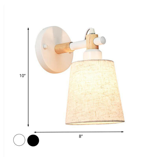 Modern Nordic Wall Lamp With Horn Shade And Wood Joint In Black/White - 1-Light Sconce