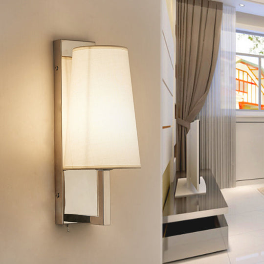 Modern Wall Sconce Light: Stainless Steel Rectangle With Handmade Cone Fabric Shade