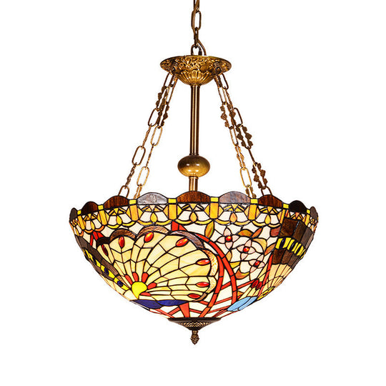 Vintage Brass Finish Stained Glass Peacock Pendant Light for Foyer: Tiffany Chandelier