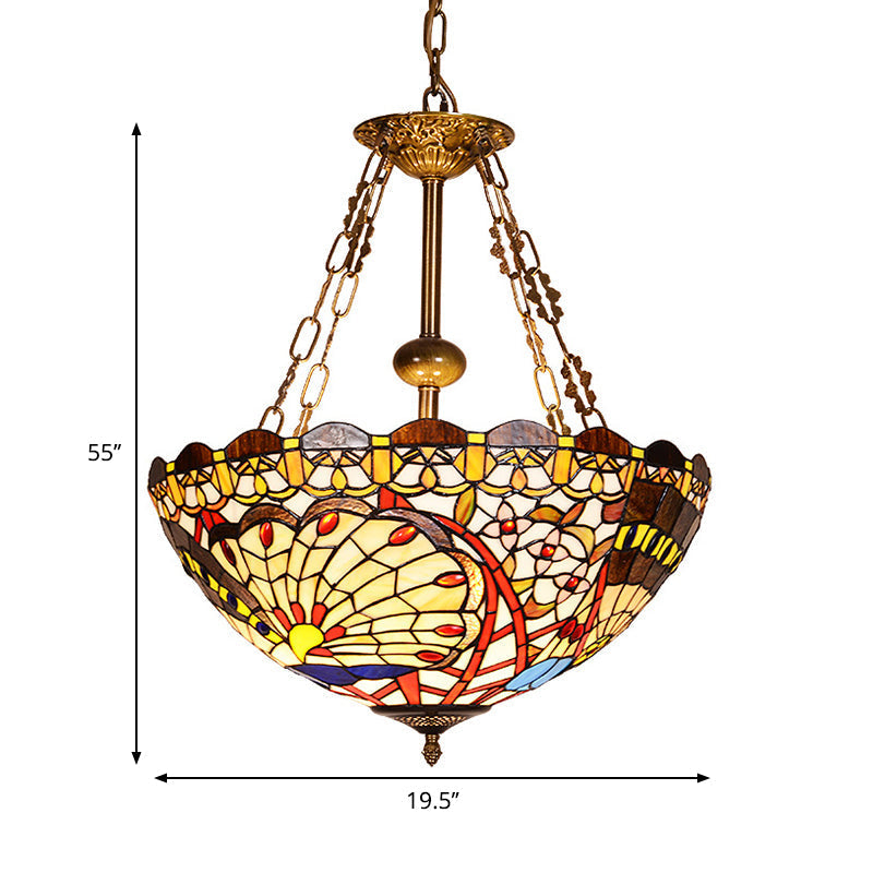 Vintage Stained Glass Peacock Pendant Light With Tiffany Chandelier Design