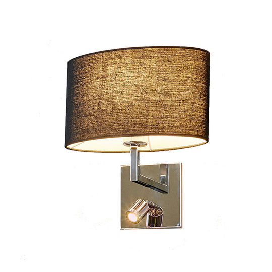 Contemporary Black Wall Mount Sconce With Adjustable Spotlight - Elliptical Fabric Light Fixture 1