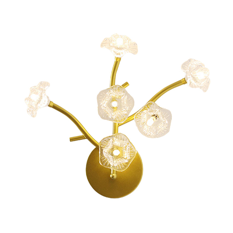 Modern Gold Wall Sconce: Floral Bedside Lamp With Transparent Glass And 6 Bulbs