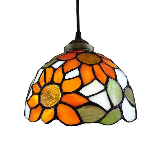 Orange Stained Glass Ceiling Light With Baroque Bowl Design For Living Room