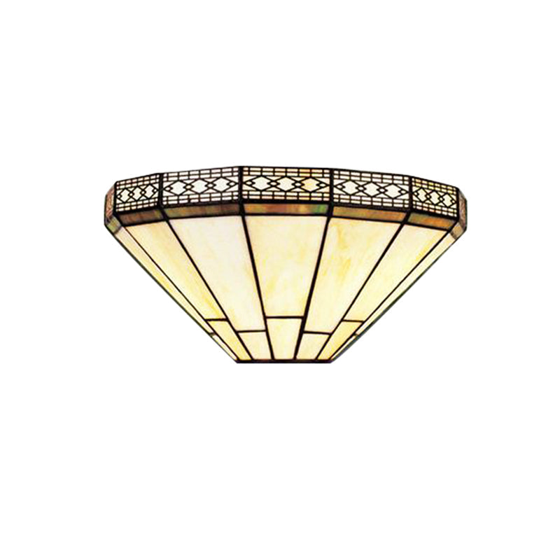 Tiffany Style Art Glass Half-Cone Wall Light - Beige/Amber 1 Sconce For Living Room