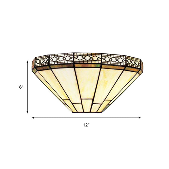 Tiffany Style Art Glass Half-Cone Wall Light - Beige/Amber 1 Sconce For Living Room