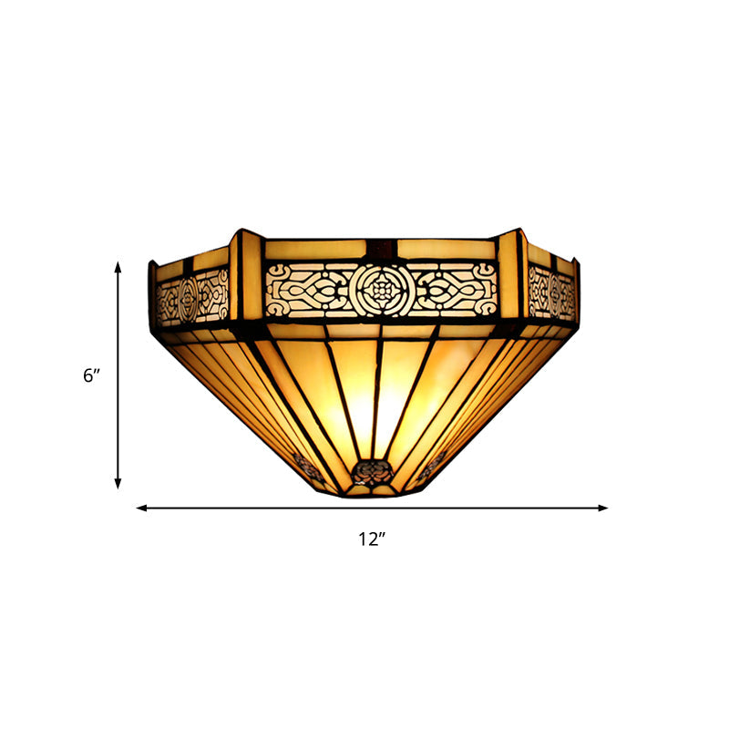 Tiffany Style Art Glass Half-Cone Wall Light - Beige/Amber 1 Sconce For Living Room