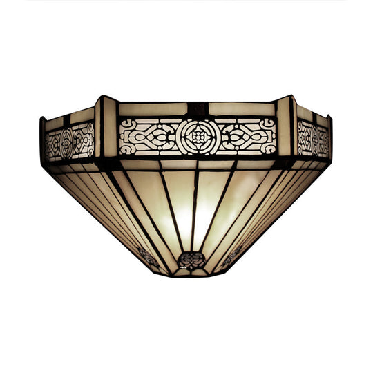 Tiffany Style Art Glass Half-Cone Wall Light - Beige/Amber 1 Sconce For Living Room