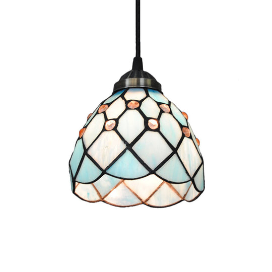 Tiffany Cut Glass Hanging Light Fixture for Bedroom - Beige/Light Blue/Dark Blue