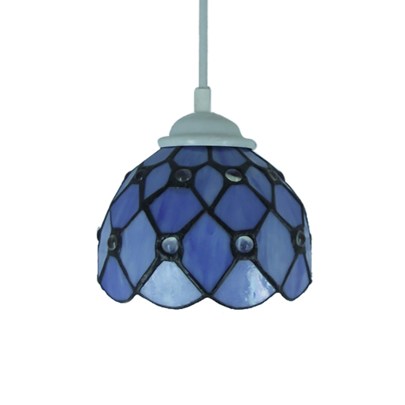 Tiffany Cut Glass Domed Hanging Light Fixture - 1 Suspension Pendant For Bedroom Beige/Light