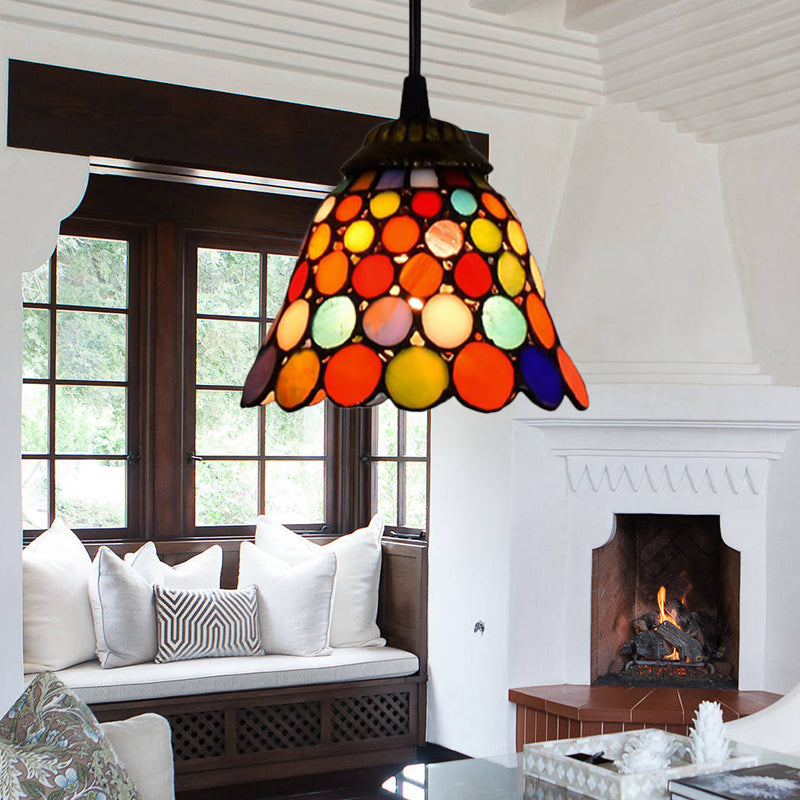 Tiffany-Style Bell Pendant Light: Single Head Stained Art Glass Down Lighting In Black