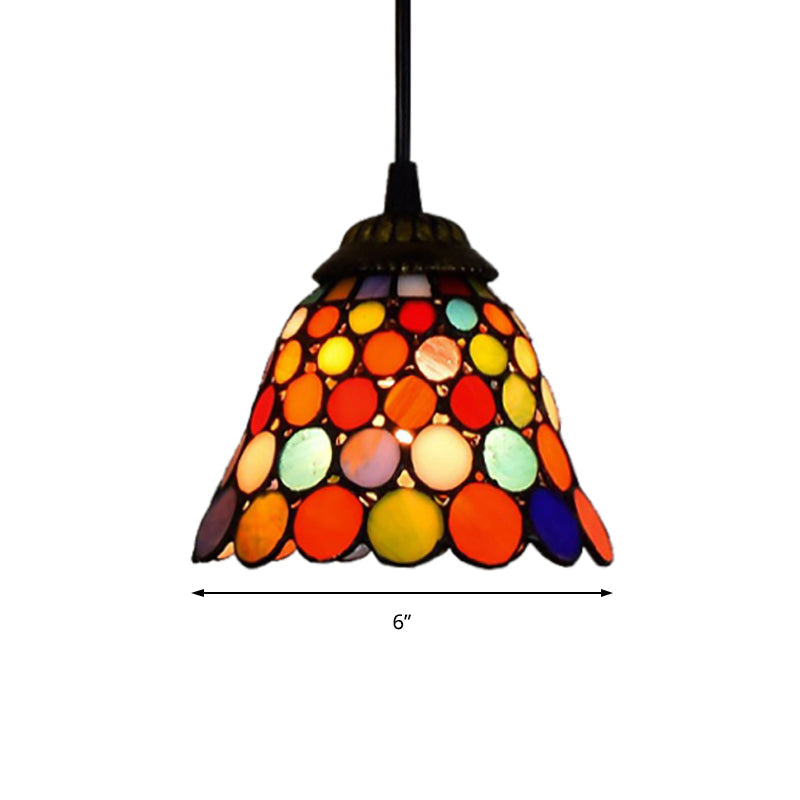 Tiffany-Style Bell Pendant Light: Single Head Stained Art Glass Down Lighting In Black