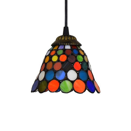 Tiffany-Style Bell Pendant Light: Single Head Stained Art Glass Down Lighting In Black