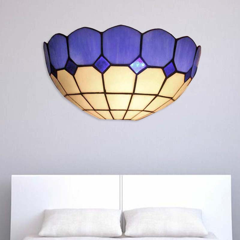 Tiffany Style 2-Light Art Glass Wall Sconce - Light Blue/Dark Blue Bedroom Lighting Dark